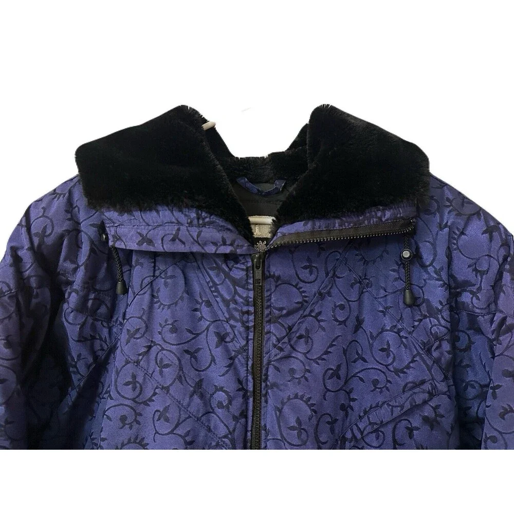Vintage 80s Nils Skiwear Womens Size Medium 10 Winter Jacket Purple Floral Moti